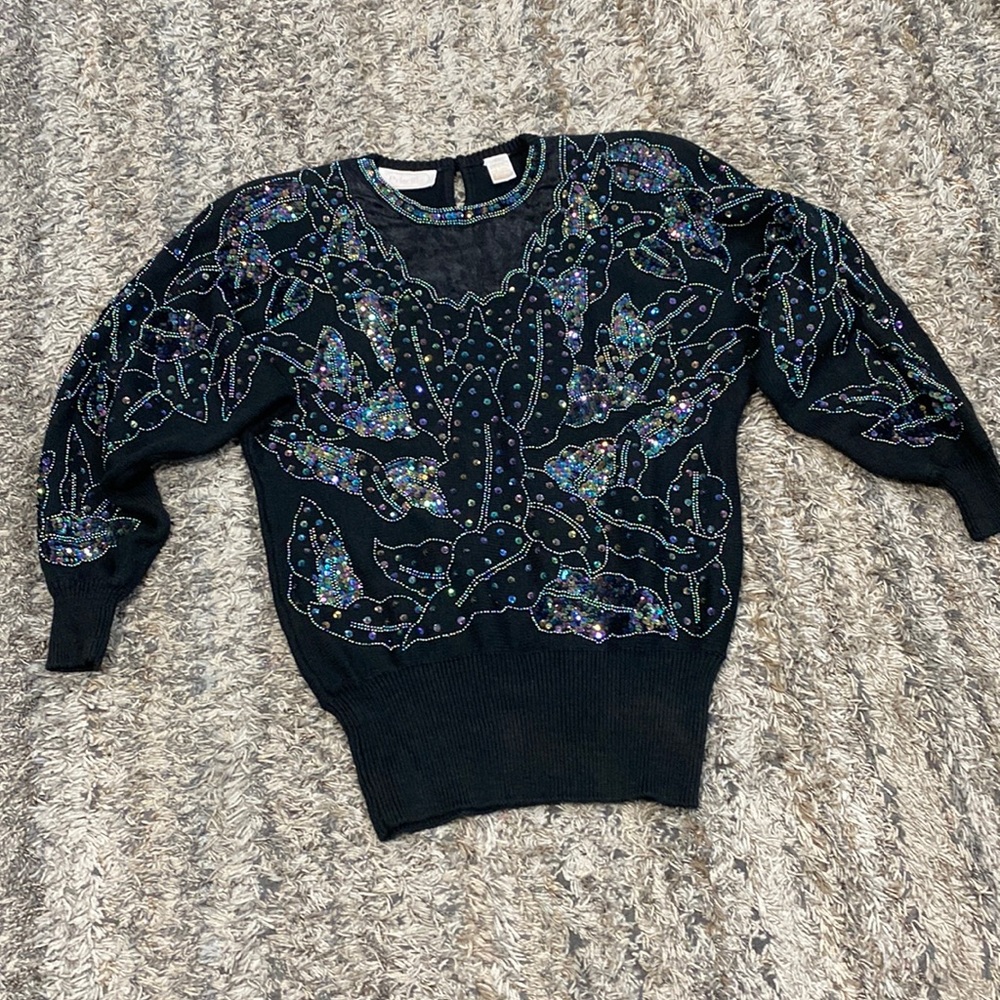 Vintage Priscilla, crewneck sequin sweater, size large
